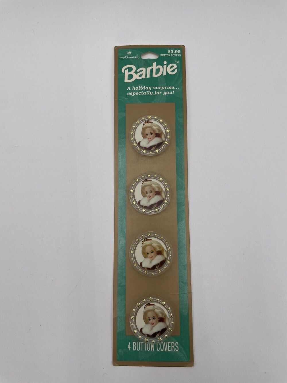 Original 1996 Hallmark Holiday Surprise Four Barbie Button Covers Jacket Coat